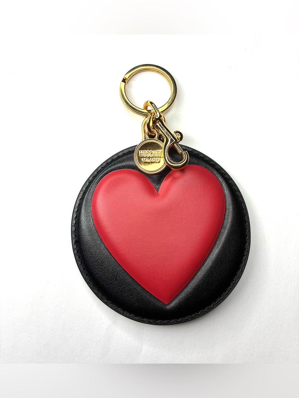 Authentic Moschino Couture Black Leather Big Heart Bag Charm Keychain NWOT